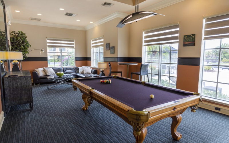Lounge area with large pool table 